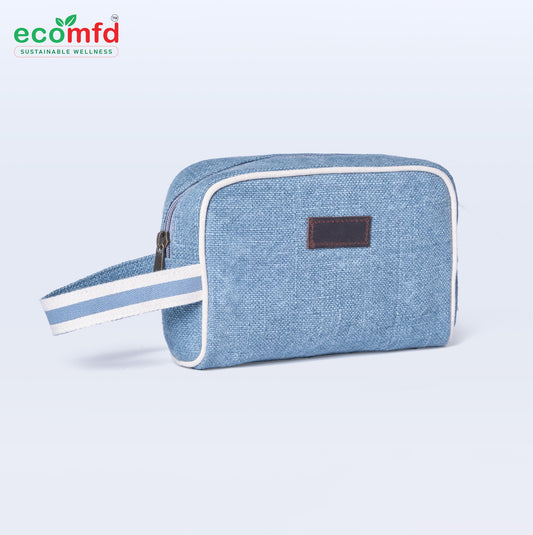 Eco-Friendly Blue Jute Pouch Bag – Sustainable Travel Toiletry & Cosmetic Organizer