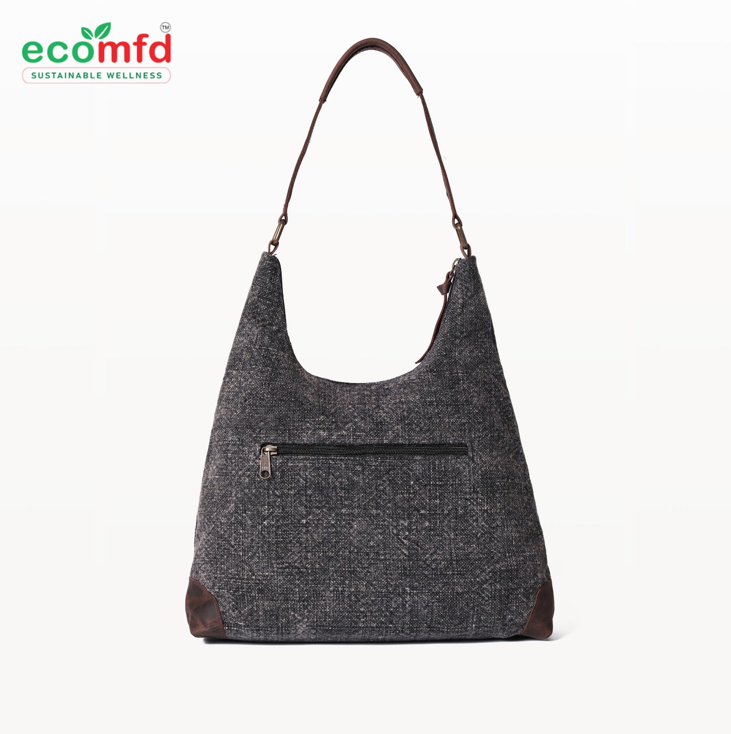Grey Tweed Shoulder Bag for Women - Fashion Tote with Leather Touch