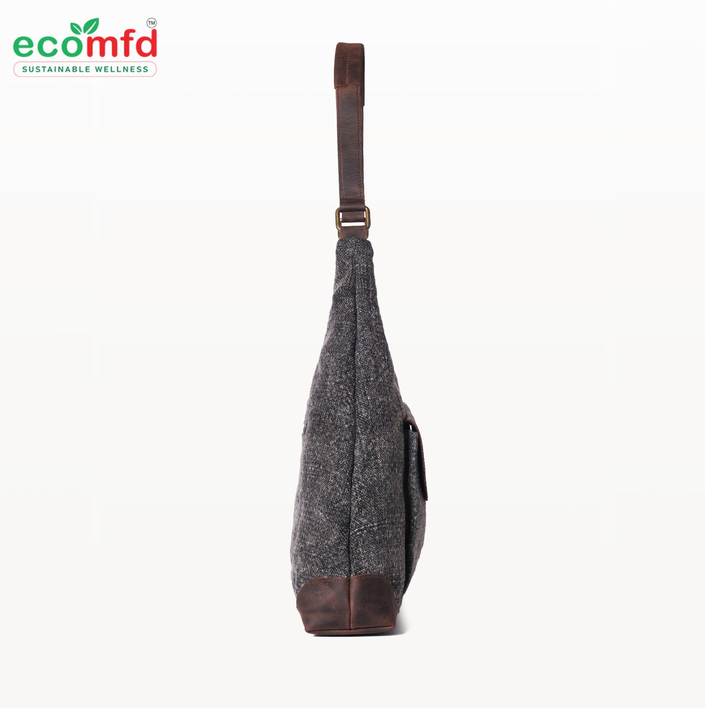 Grey Tweed Shoulder Bag for Women - Fashion Tote with Leather Touch