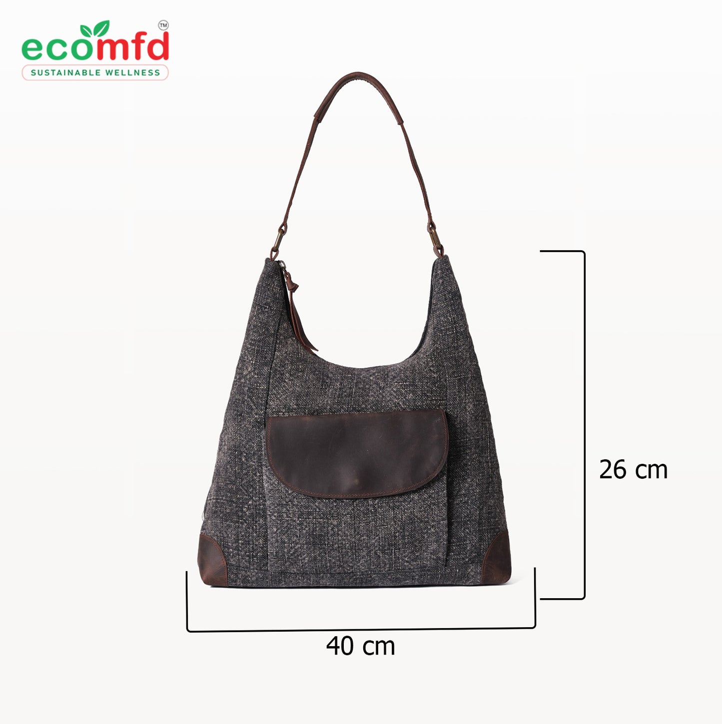 Grey Tweed Shoulder Bag for Women - Fashion Tote with Leather Touch