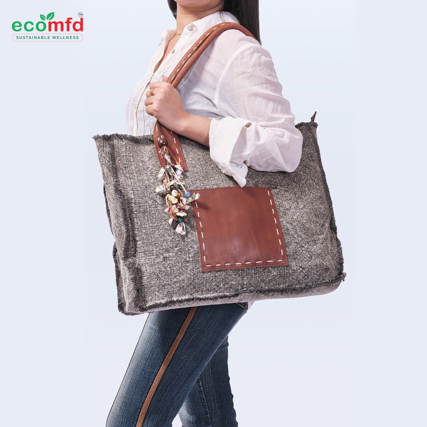 Jute Tote Bag with Leather Handles | Eco-Friendly & Stylish Shoulder Bag for Women