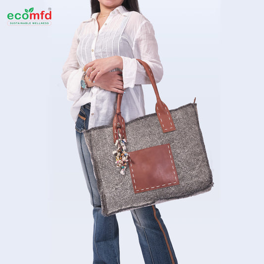 Jute Tote Bag with Leather Handles | Eco-Friendly & Stylish Shoulder Bag for Women