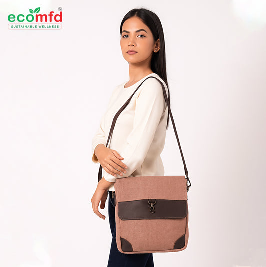 Jute Crossbody Bag with Leather Strap – Eco-Friendly Shoulder Bag for Women