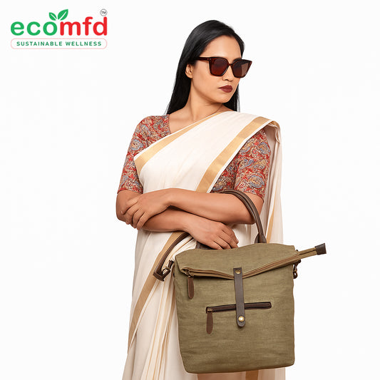 Jute Sling Bag with Leather Straps – Eco-Friendly Shoulder & Tote Bag for Women