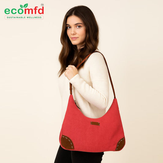 Large Red Hobo Bag for Women | Stylish & Lightweight Canvas Tote