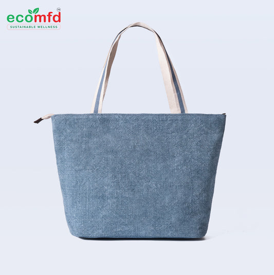 Stylish Blue Jute Tote Bag with White Straps – Eco-Friendly & Spacious