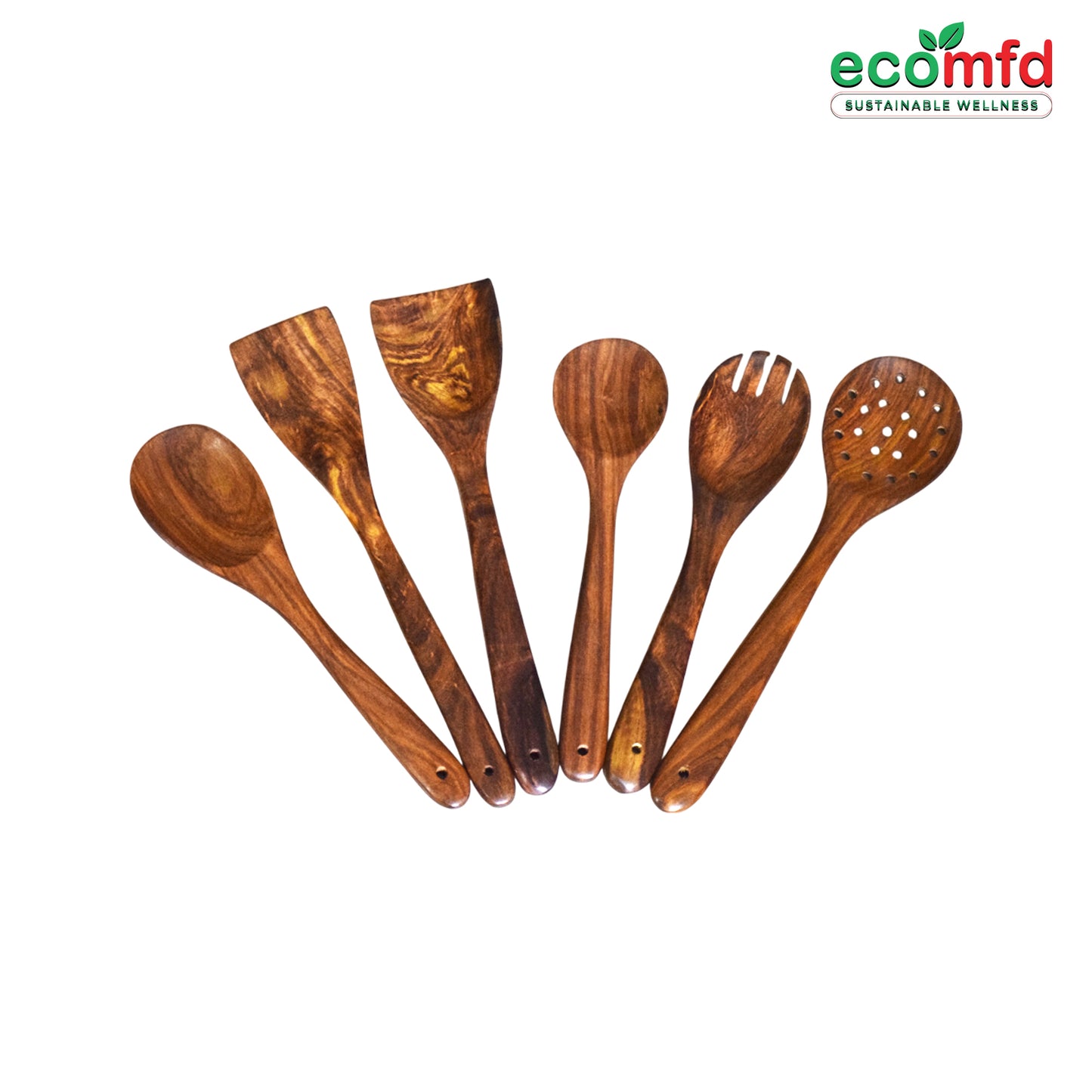 Wooden Cooking Spoons - Set of 6 with barrel