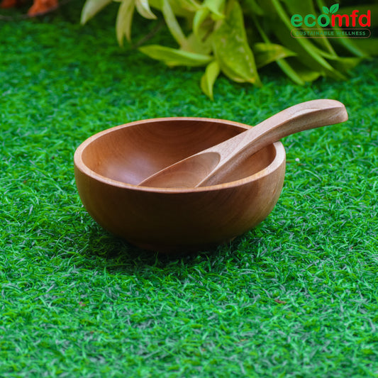 Wooden Soup Bowl with Wooden spoon