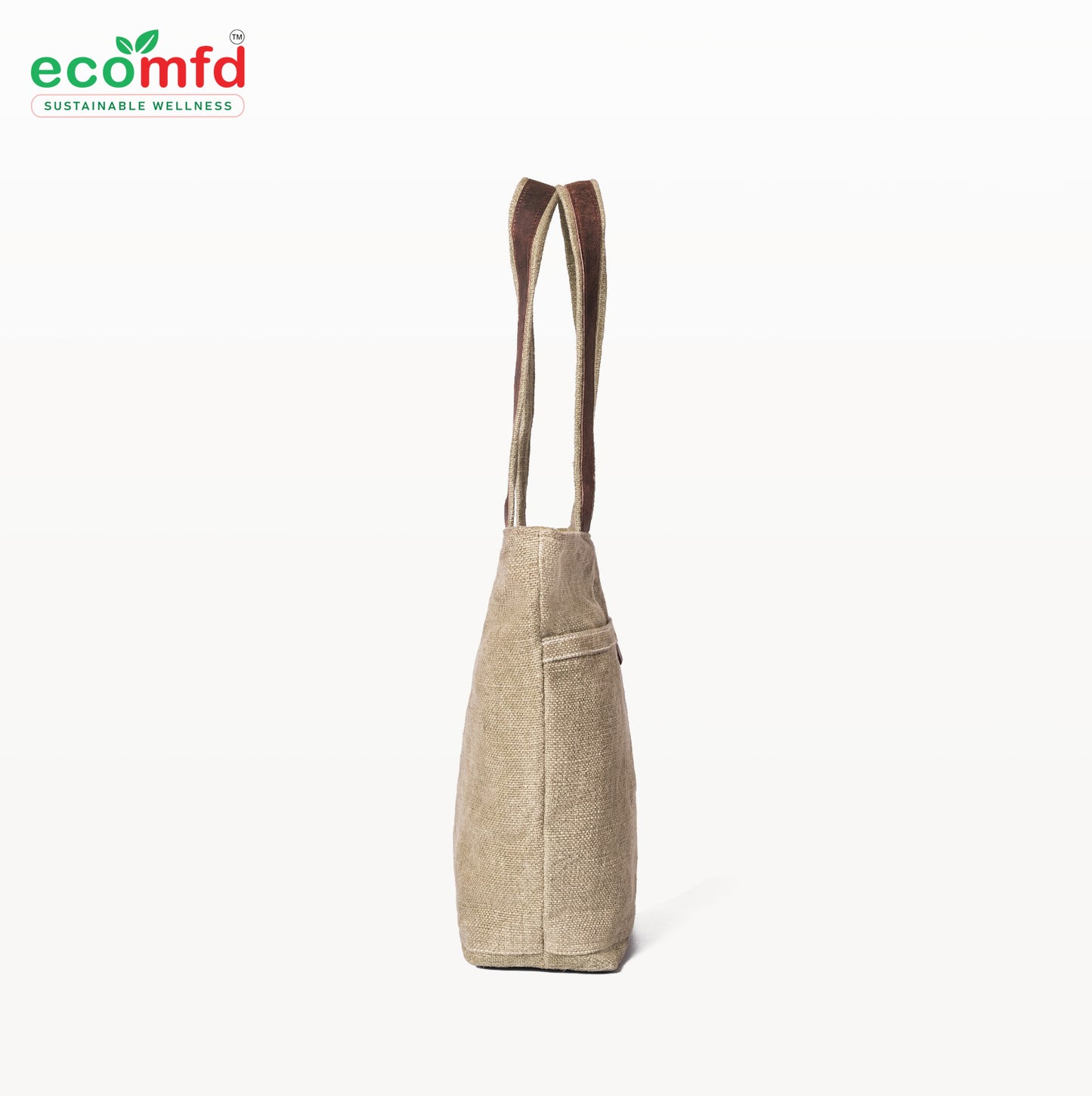 Brown Jute Tote Bag with Suede Pocket – Eco-Friendly Shoulder Bag