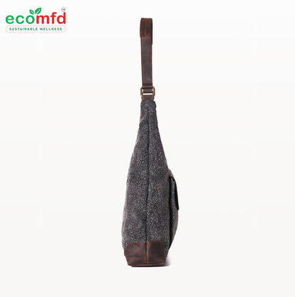 Grey Tweed Shoulder Bag for Women - Fashion Tote with Leather Touch