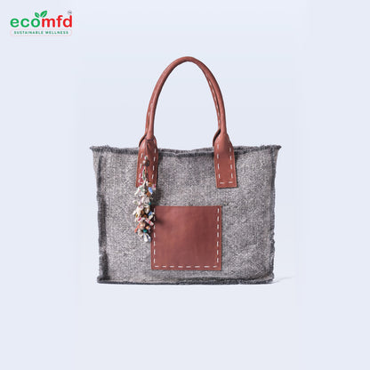 Jute Tote Bag with Leather Handles | Eco-Friendly & Stylish Shoulder Bag for Women