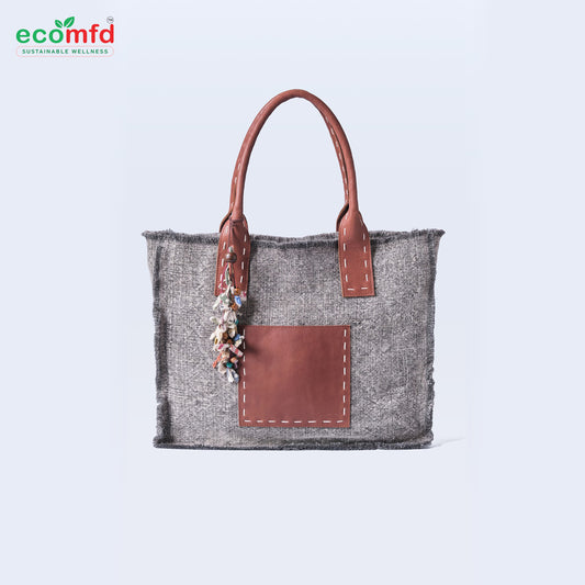 Jute Tote Bag with Leather Handles | Eco-Friendly & Stylish Shoulder Bag for Women