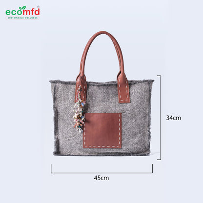 Jute Tote Bag with Leather Handles | Eco-Friendly & Stylish Shoulder Bag for Women