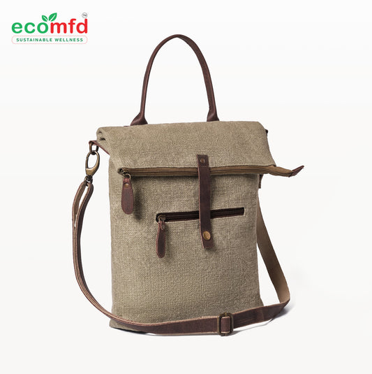 Jute Sling Bag with Leather Straps – Eco-Friendly Shoulder & Tote Bag for Women