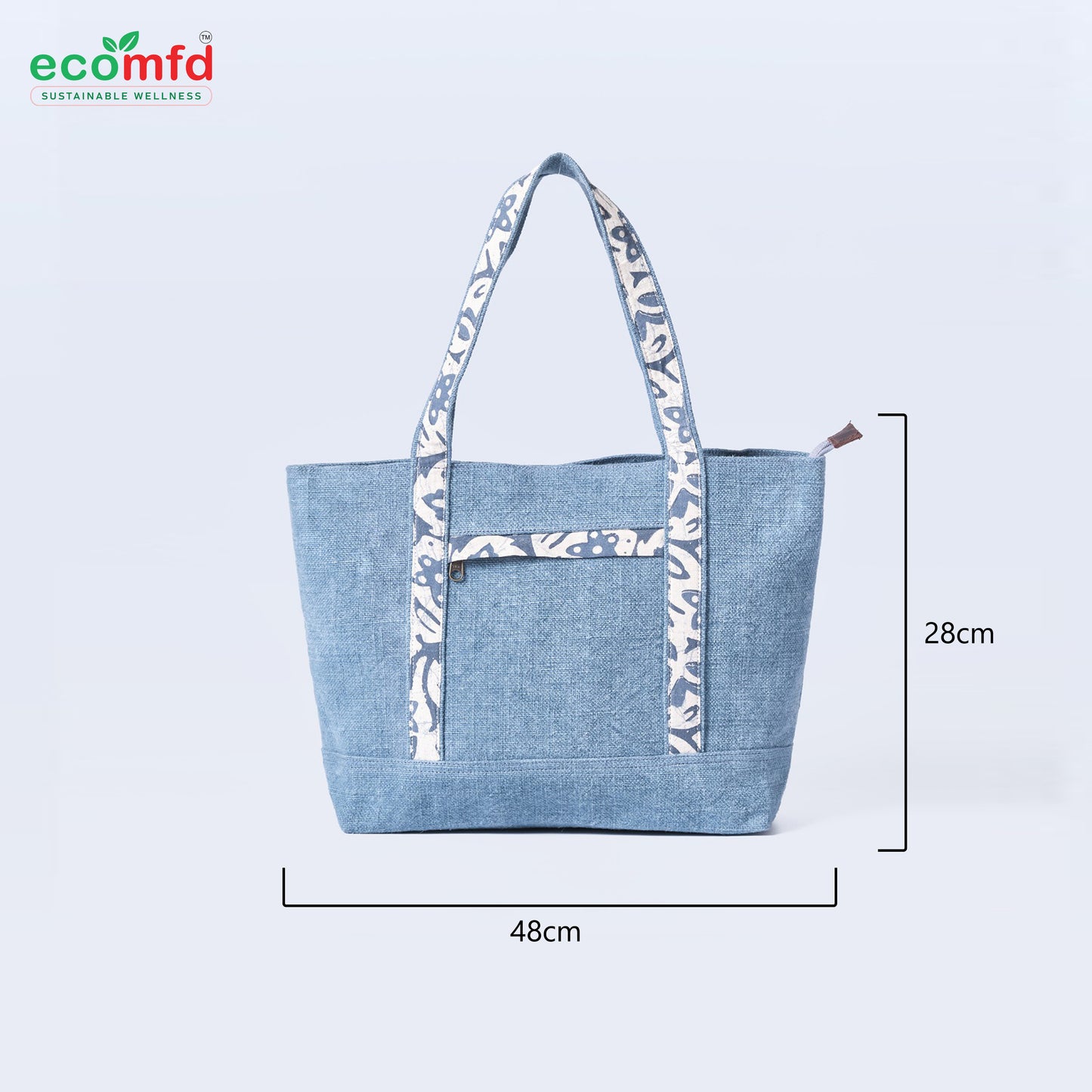 Stylish Blue Jute Tote Bag with Printed Handles Sustainable Fashion Shoulder Bag