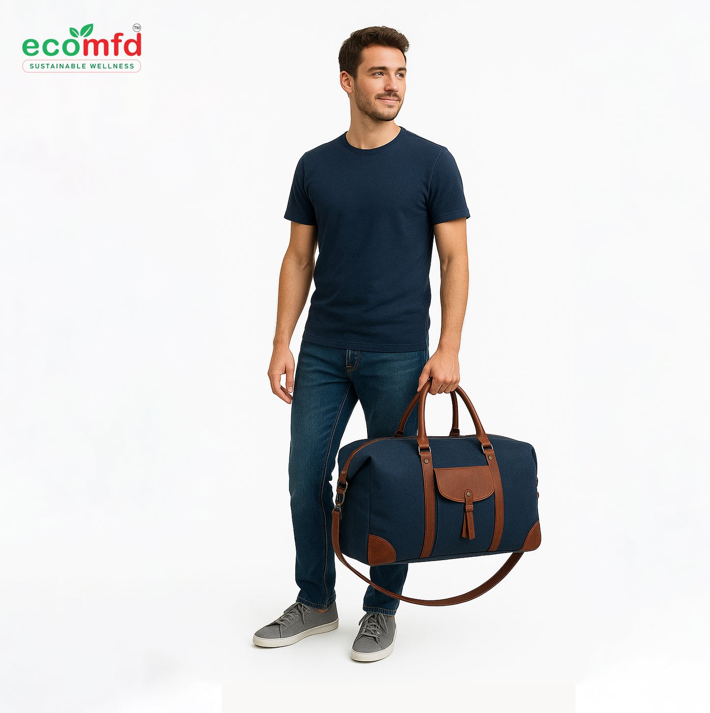 Vintage Canvas & Leather Travel Duffel Bag for Men & Women | Weekender Overnight Bag