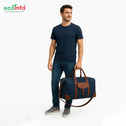 Vintage Canvas & Leather Travel Duffel Bag for Men & Women | Weekender Overnight Bag