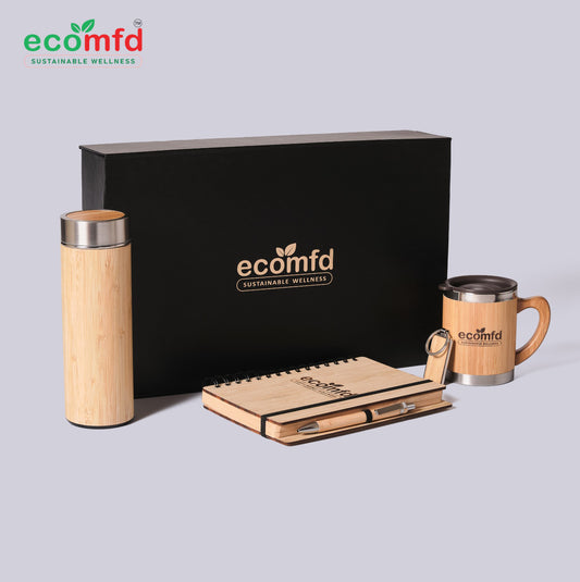 Eco-Friendly Corporate Gift Set | Bamboo Bottle, Mug, Notebook, Pen & Keychain | Sustainable Office Gift