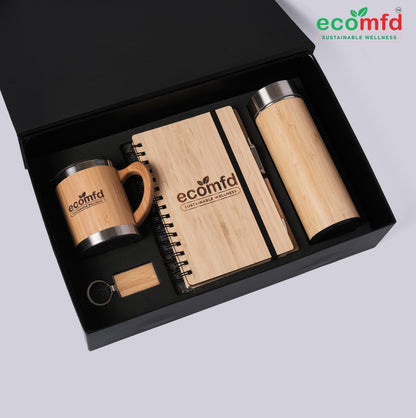 Eco-Friendly Corporate Gift Set | Bamboo Bottle, Mug, Notebook, Pen & Keychain | Sustainable Office Gift
